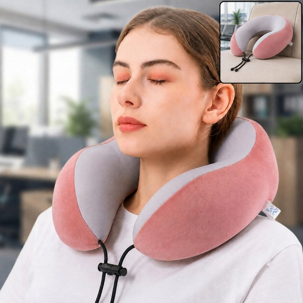 U Shaped Travel Neck Pillow With Adjustable Closure For Comfortable Trips (1 Pc)