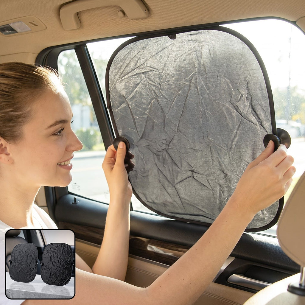 Foldable Car Side Window Sunshade With Suction Cups For Heat Protection (2 Pc)