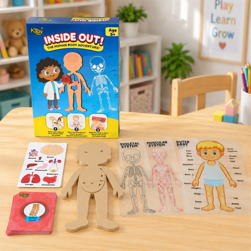 Educational Human Body Anatomy Puzzle With Organ Pieces And Learning Cards Set