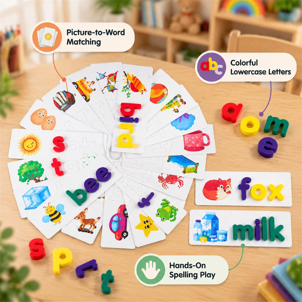 Alphabet Word Puzzle Cards With Lowercase Letters For Spelling Practice (1 Set)