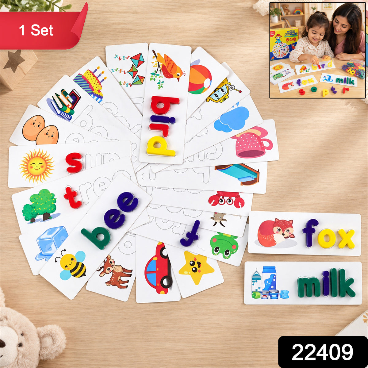 Alphabet Word Puzzle Cards With Lowercase Letters For Spelling Practice (1 Set)
